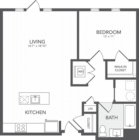 Floor plan for 1 bed, 1 bath, 912 sqft